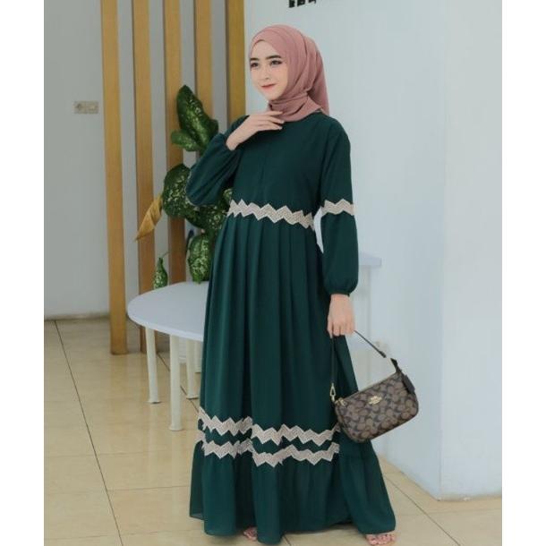 Elina Dress Ceruty Renda Zigzag Lengan Balon