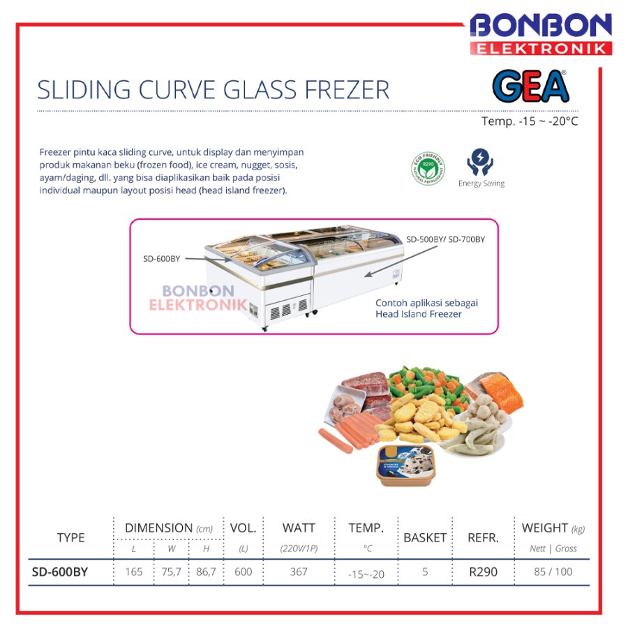 GEA SLIDING CURVE GLASS FREEZER 600L SD-600BY / SD 600BY / SD600