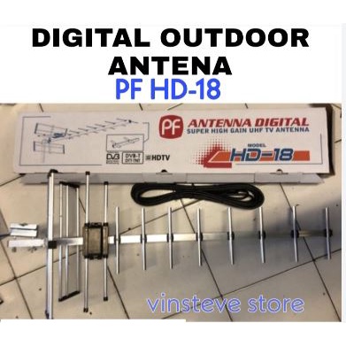 Antena PF HD 18  Digital + Kabel 10 Meter Jek Outdoor Super Peka Pf Antenna Cocok Untuk TV HD Digital LED LCD Tabung Dan Set Top Box Teresial Super Peka Antina Luar UHF HDTV Ruangan Siap Pakai Gambar Suara Jernih