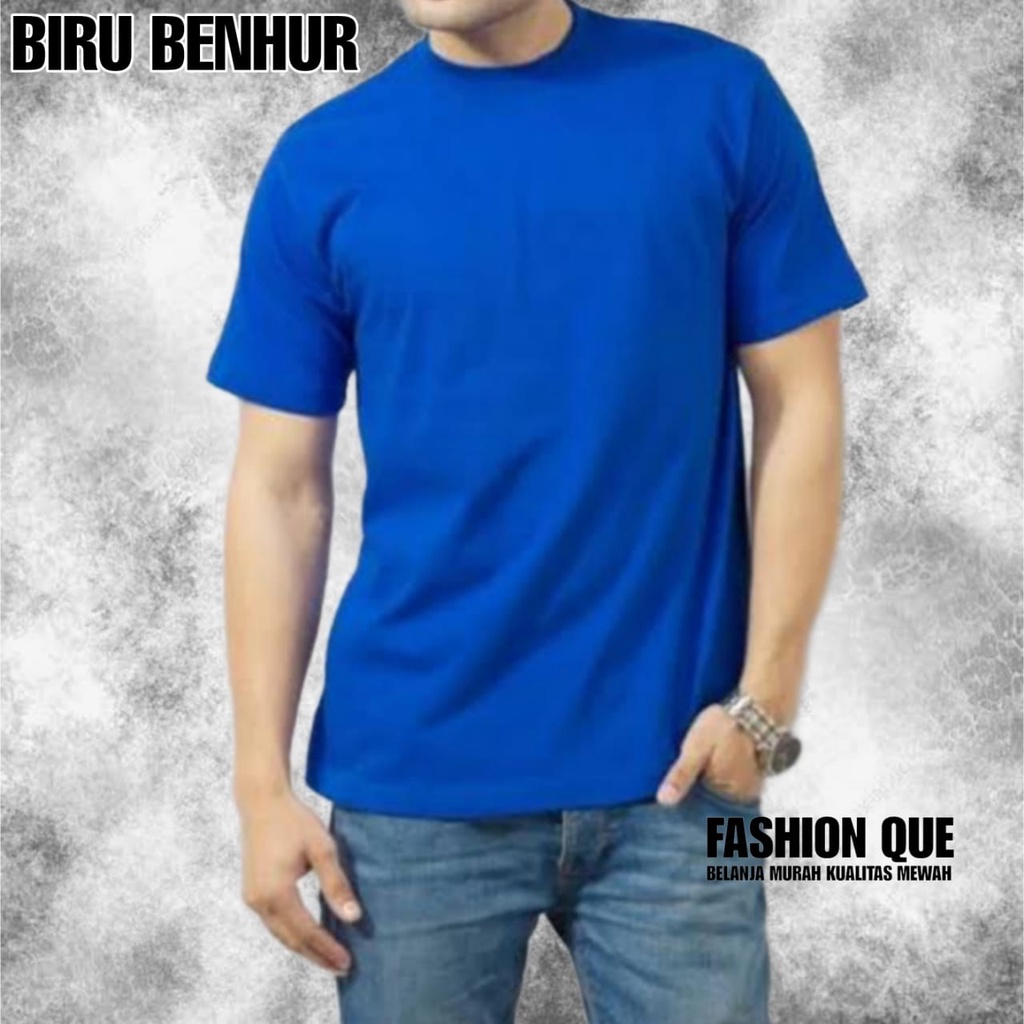 KAOS POLOS COMBAT 30S BIRU BENHUR LENGAN PENDEK UNISHEX PAKAIAN DISTRO CEWE COWO ATASAN BAJU POLOS K