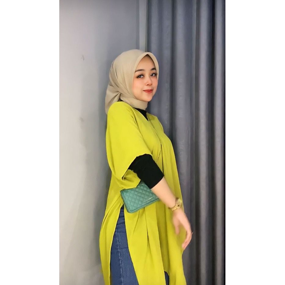 Luna Top Long Square Midi Dress / Tunik Atasan Wanita Terbaru Crinkle Airflow OOTD Kekinian Remaja Dewasa