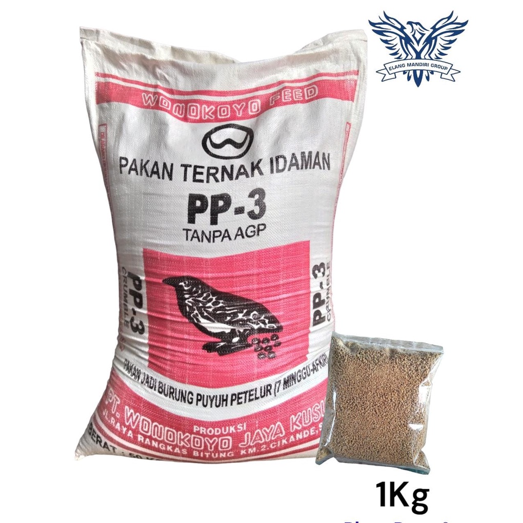 Repack 1kg Makanan Pakan Burung Puyuh Petelur PP3 5PP-3 Tanpa AGP Wonokoyo Jaya Kusuma
