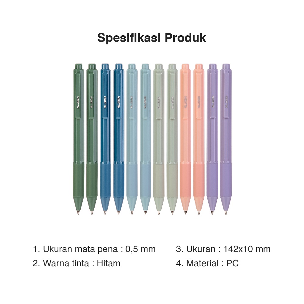 Nusign Gel Pen / Gel Pen Cetek 0.5mm Tinta Hitam Warna Pastel NS559
