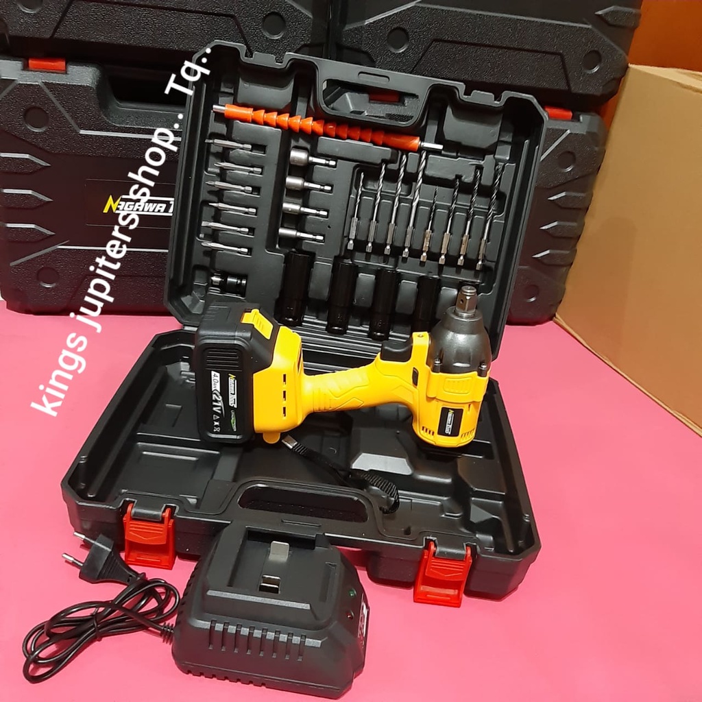 NAGAWA IMPACT WRENCH = SET = ECER = BATRE = MESIN = FAST CHARGER = brushless bor buka tutup baut imp