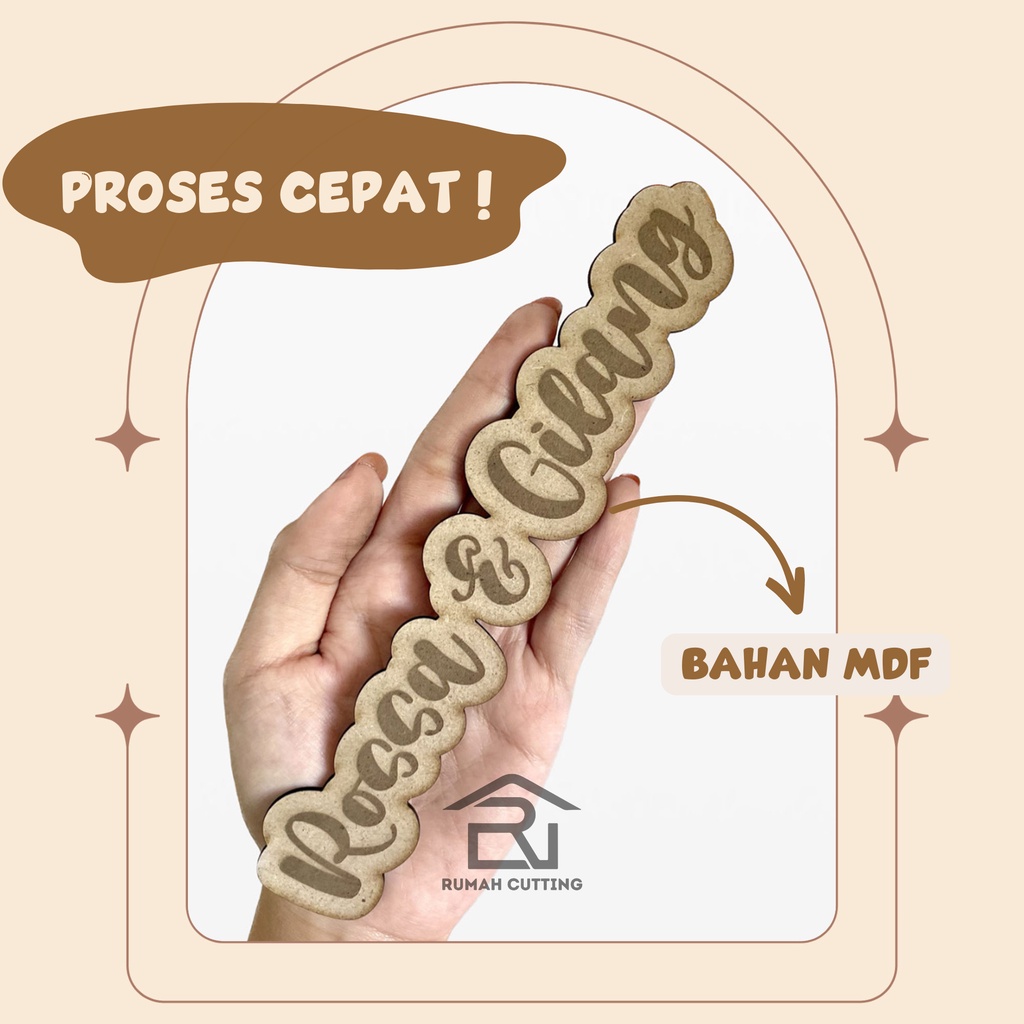 Nama Mahar Custom Nama Kayu Ukir Grafir bentuk MDF - Mahar Seserahan Custom Nama Pengantin Pigura Fr