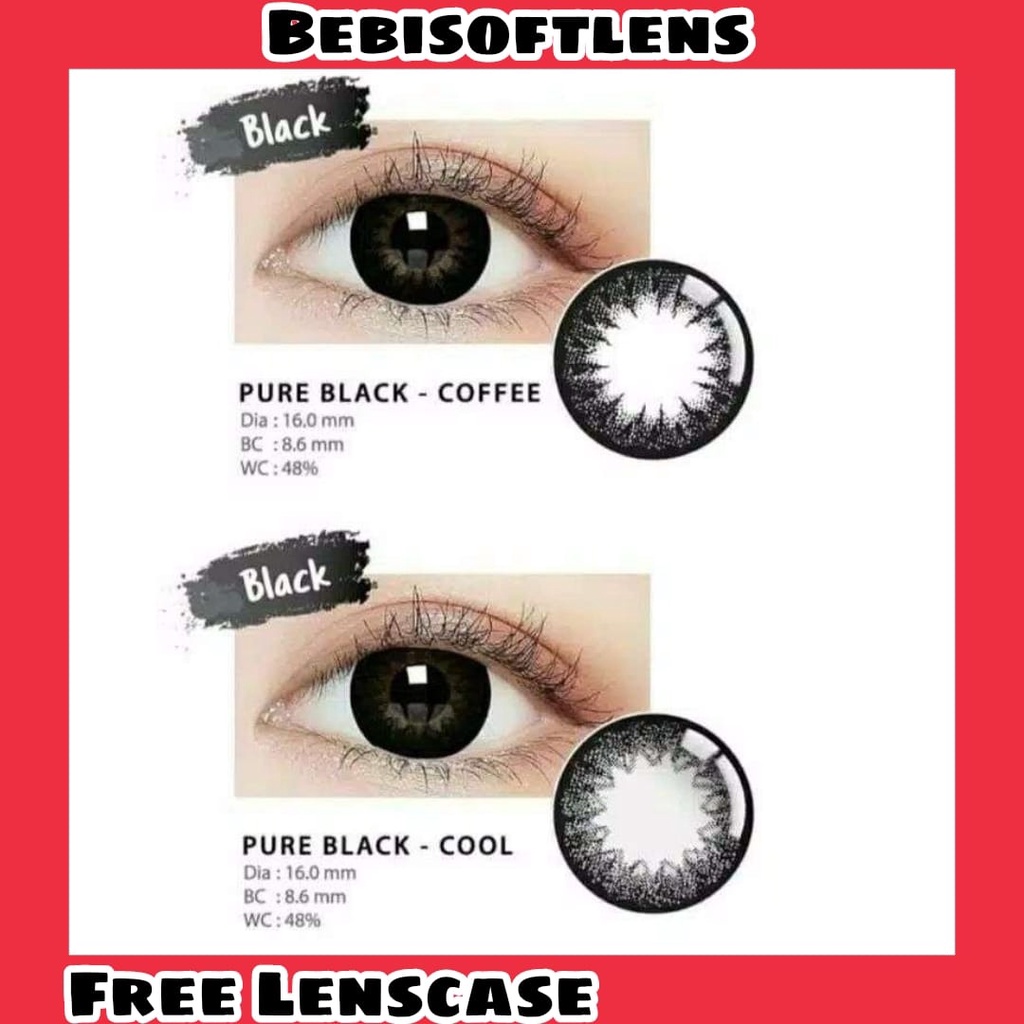 Softlens PURE BLACK DIA 16.00mm MINUS (-3.25 s/d -6.00)  Big Eyes / Soflens Normal Lensa Kontak