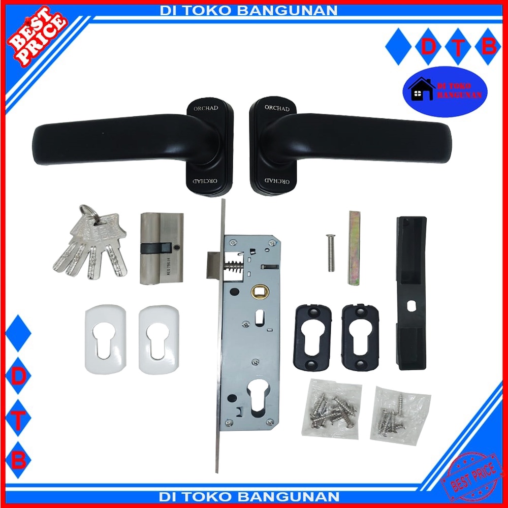 Kunci Pintu Almunium Orchad Lever Set Putih - Hitam Kunci Orchad A31