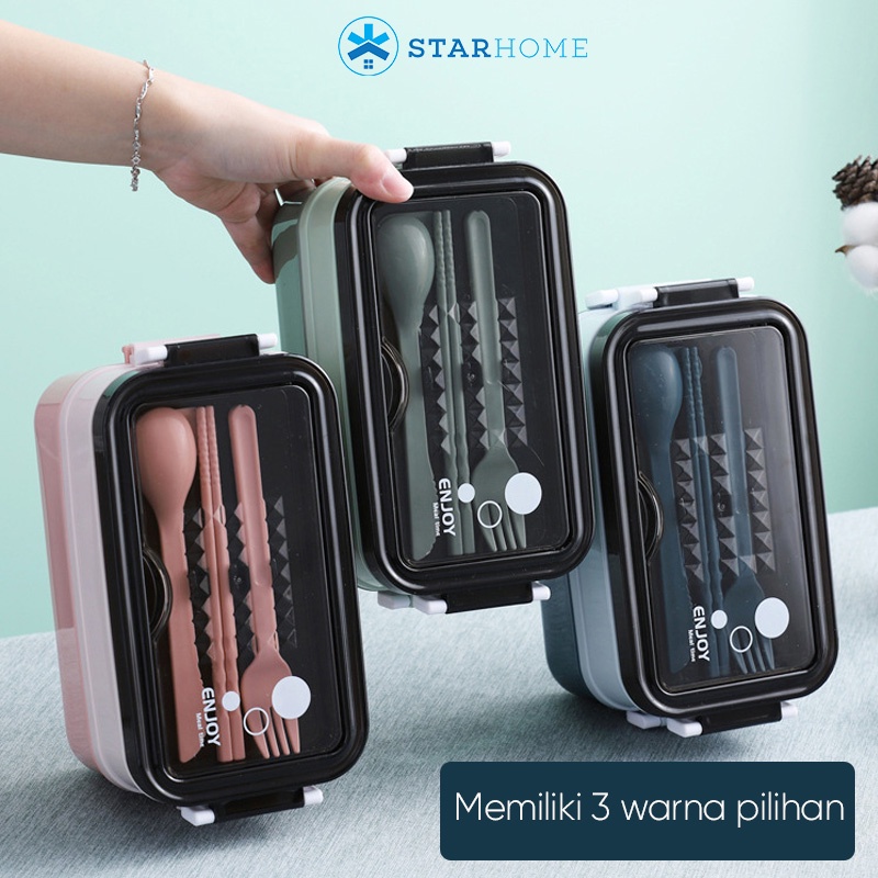Kotak Makan Bento 2 Susun Tas Bekal Lunch Box Anti Tumpah Free Sendok Garpu Kotak Bekal Kantor Sekolah JT008