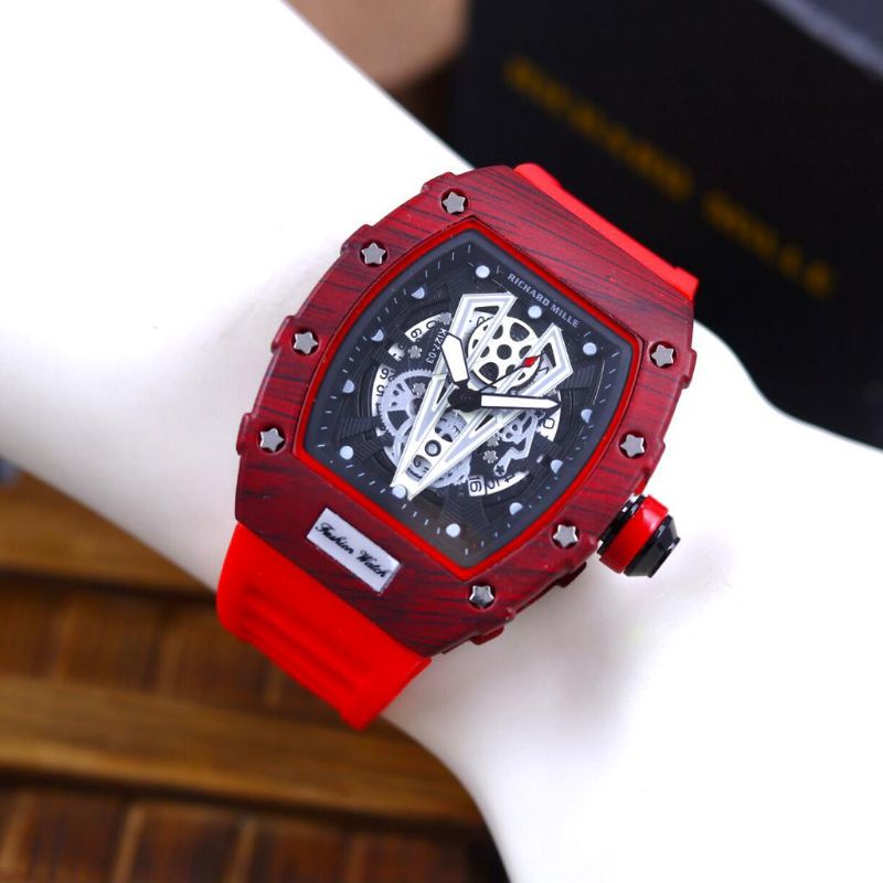Jam Tangan Pria RM Richard Mile Spiderman body Merah Super Mewah - Tali Rubber Merah