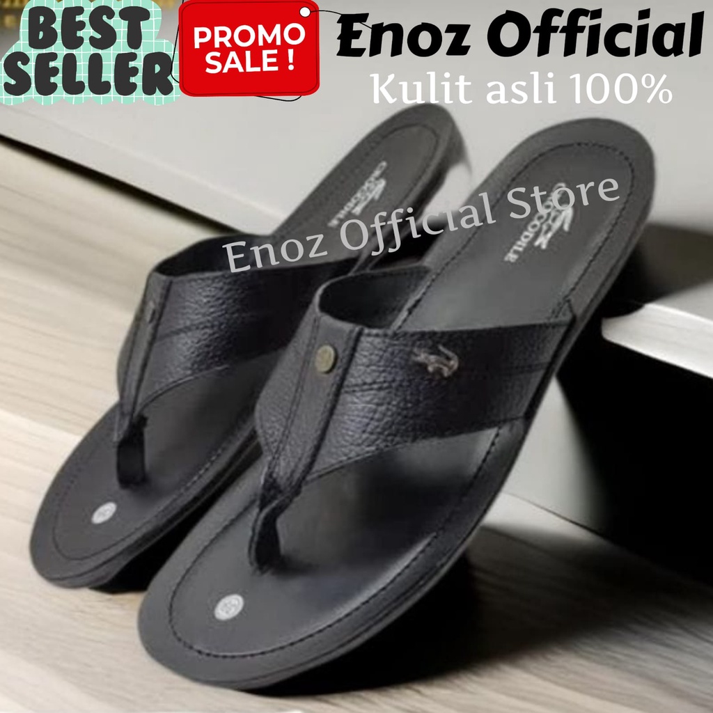 Sandal Sendal Jepit Japit Javit Casual Slim Kulit Asli Pria Slippers Flip Flop Flat Enoz Simple