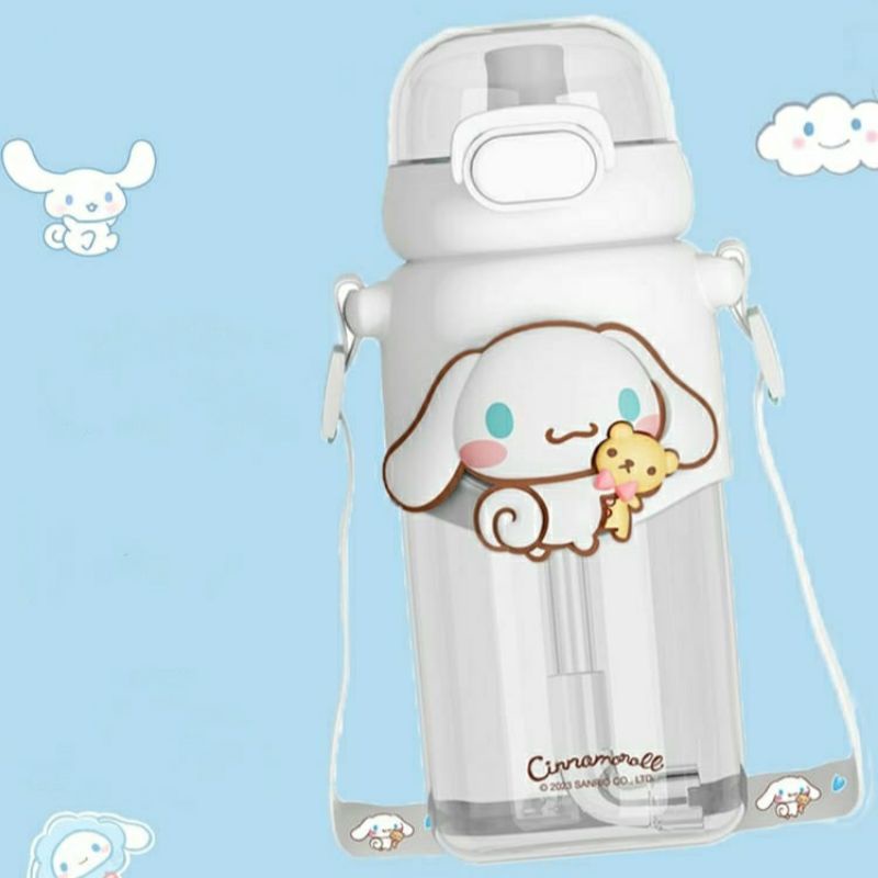 Botol Minum Anak 2in1 Tritan ORIGINAL SANRIO Botol Teguk Sedotan ANTI TUMPAH Tali Panjang Gelas Kuromi Cinnamoroll Melody Pompurin Water Drink Bottle Kids