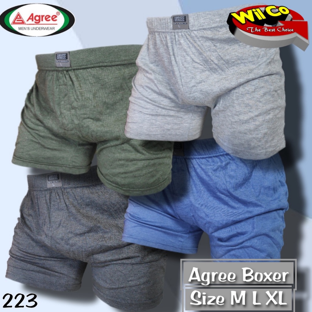 K223D - (DIJUAL PER 1 BOX ISI 2 Pcs) CELANA DALAM BOXER KOLOR PRIA AGREE SIZE M - XL