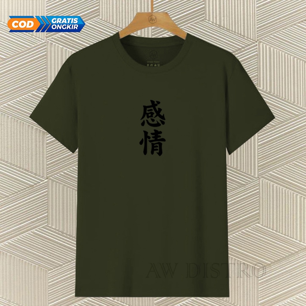 COD Baju Kaos Distro Tulisan Jepang Tex Hitam Premium Quality Lengan Pendek