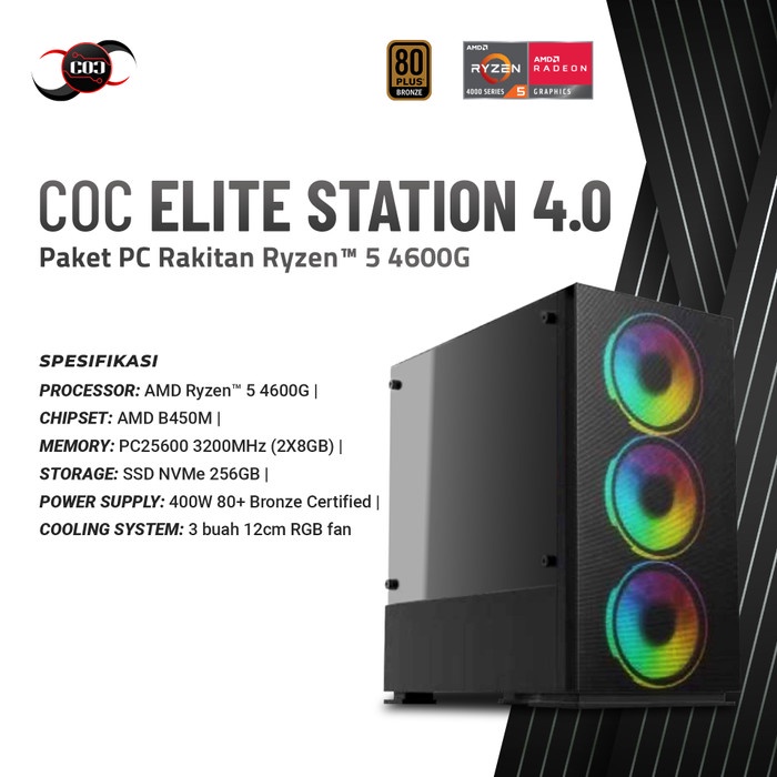 Pc Coc Elite Station 4.0 - Paket Pc Rakitan Ryzen 5 4600G