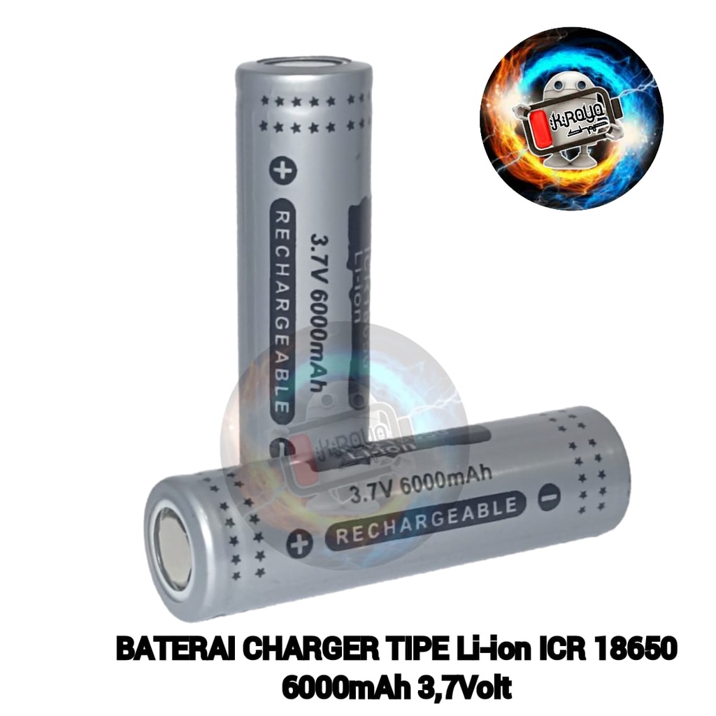 Baterai 18650 Li-ION 3.7V - 6000mAh Paket 2pcs Warna Gray Flat Top