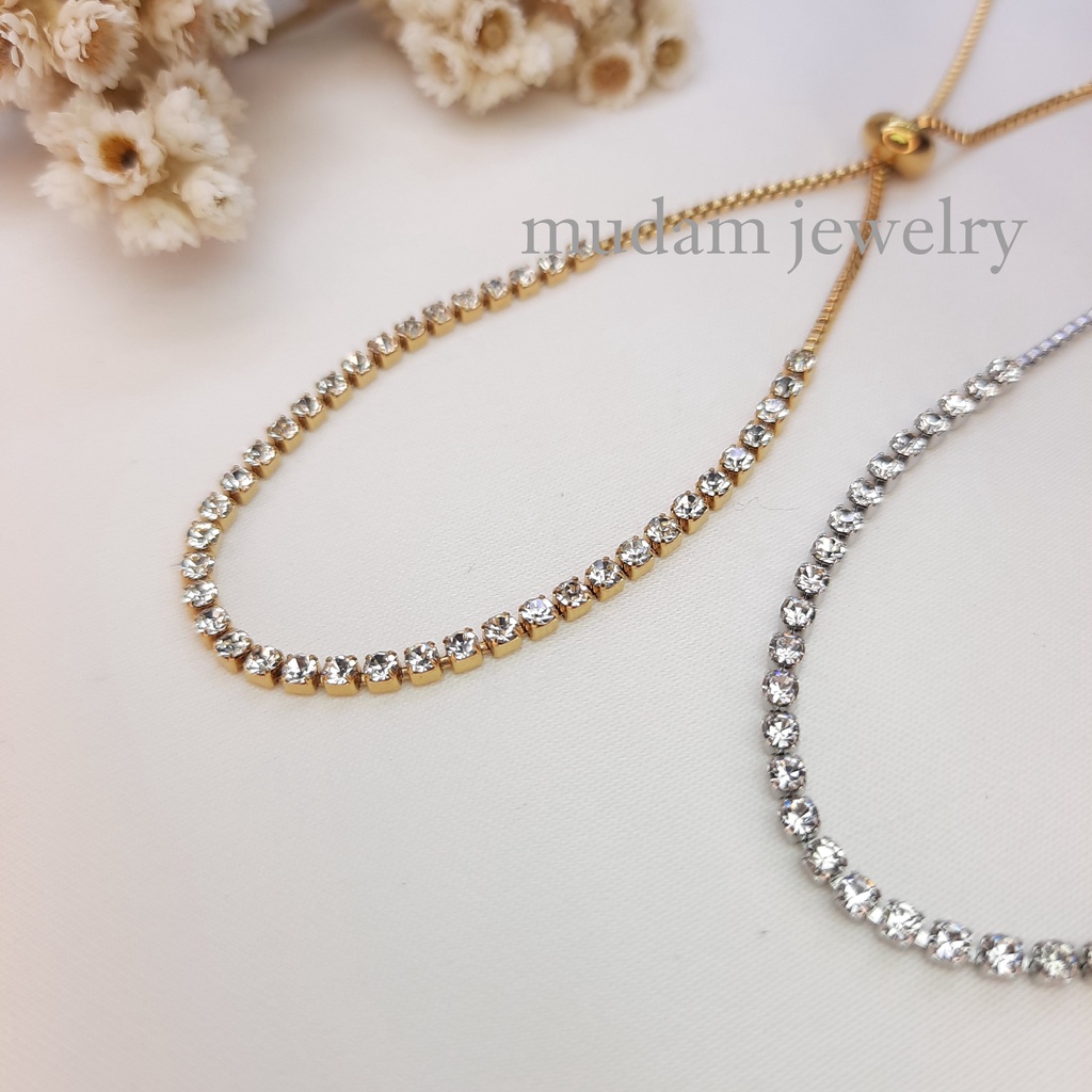 Gelang Serut Diamonds Baris Elegan dan Sederhana Tersedia Warna Gold dan Silver