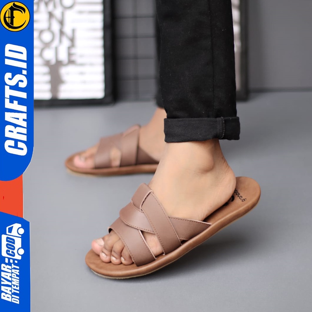 Sandal Kulit Pria Dewasa Sendal Slop Crafts Taogunka