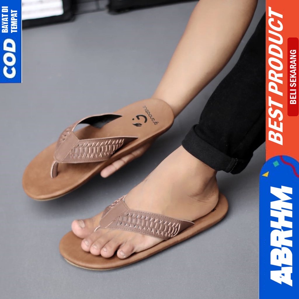 Sandal Jepit Pria Sendal Japit Pria Kulit Asli Terbaru Kekinian Abrhm