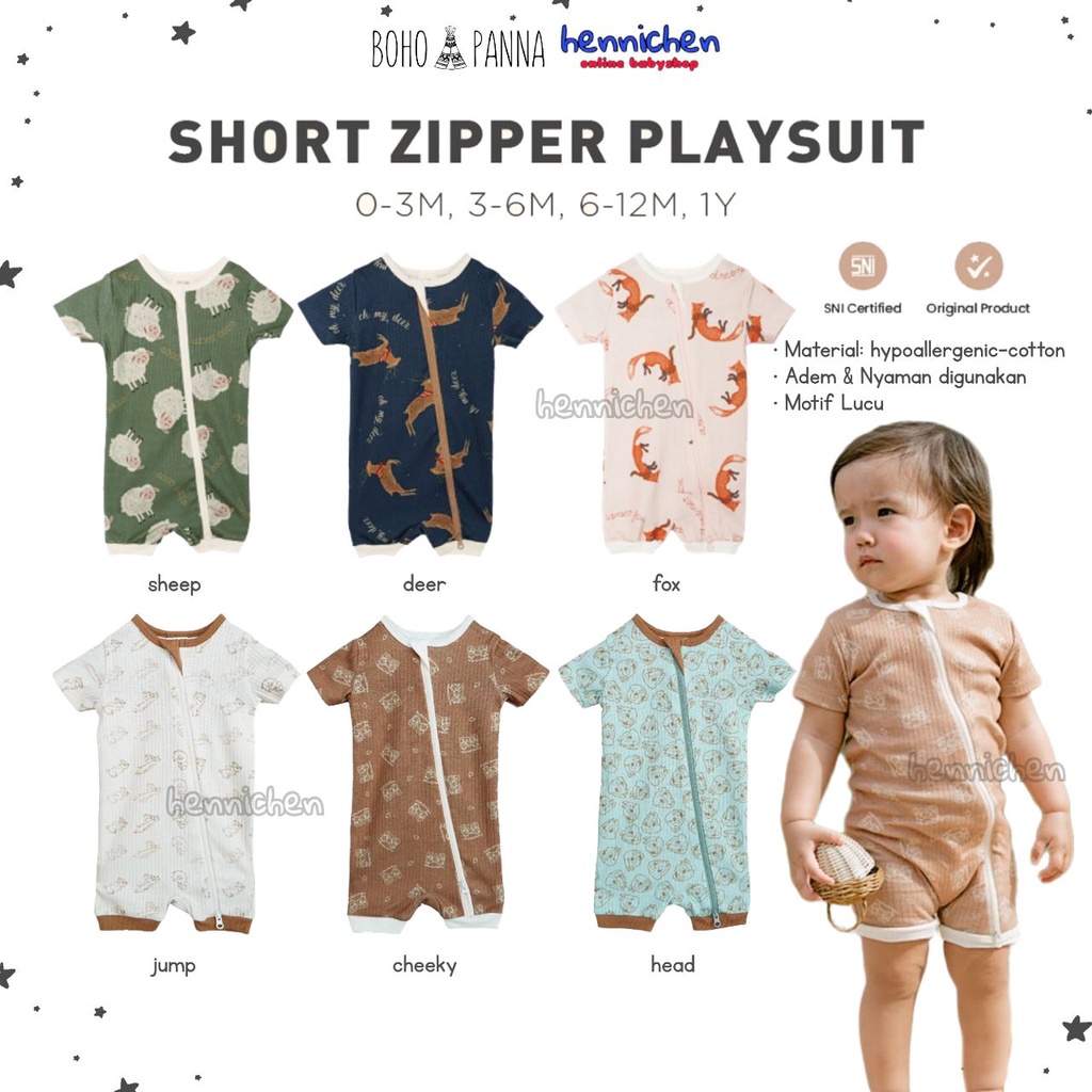 Bohopanna Short Zipper Playsuit 0-1 Tahun Romper RIB Zipper Chip n Dale Disney Series