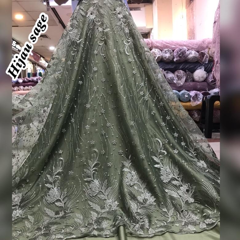 Stok terbaru  TERMURAH Kain bahan tile tumpal bordir atas bawah / bahan kebaya brokat Tulle(laba2 bo