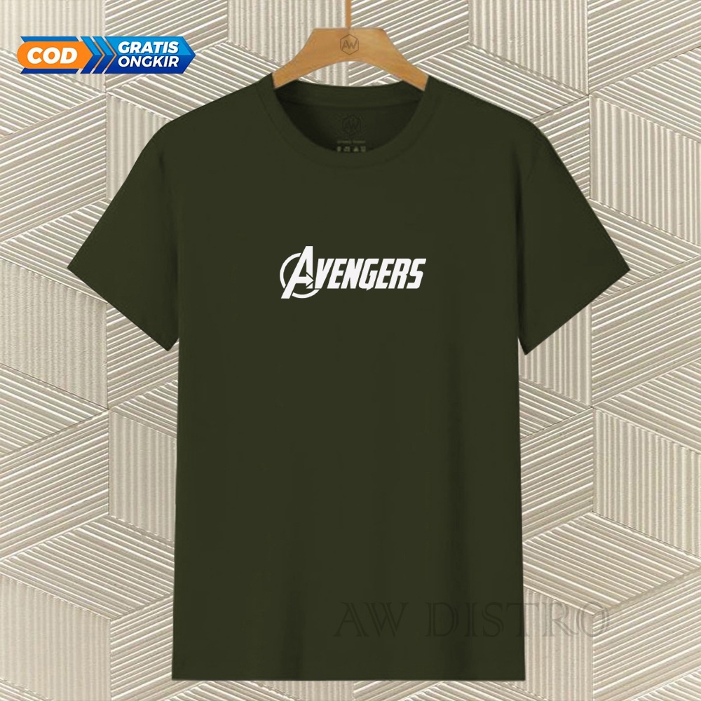 COD Baju Kaos Distro AVNGERS Teks Putih Premium Quality Lengan Pendek