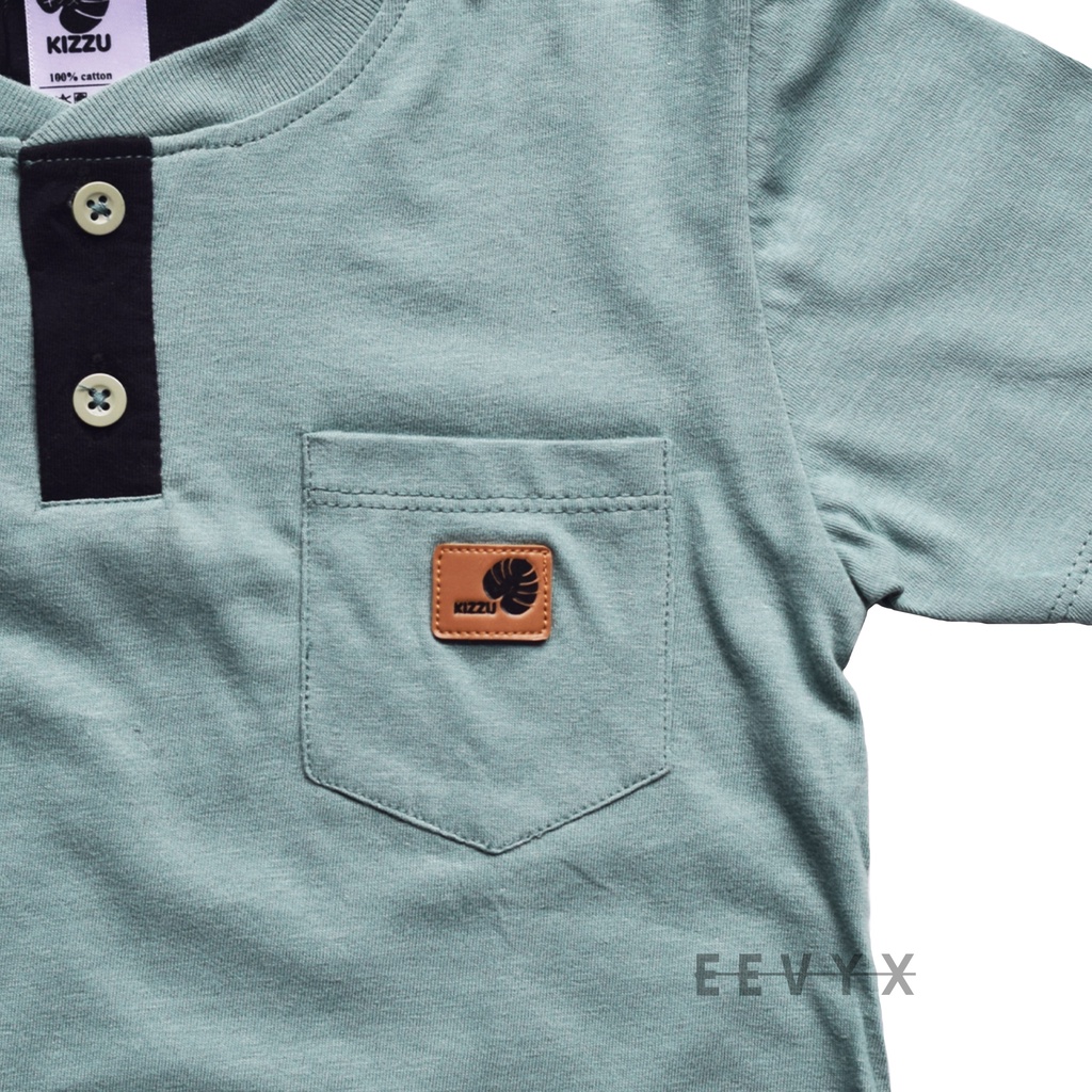 Kizzu Baju Kaos Distro Anak Laki Laki Umur 1-12 Tahun Bahan Cotton - Plaket Green Dusty- Eevyx Store