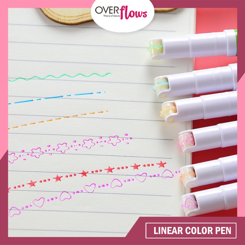 

OVERFLOWS.ID 6PCS COLOUR LINEAR COLOR PEN PENA GARIS PULPEN ROLL WARNA BERMOTIF