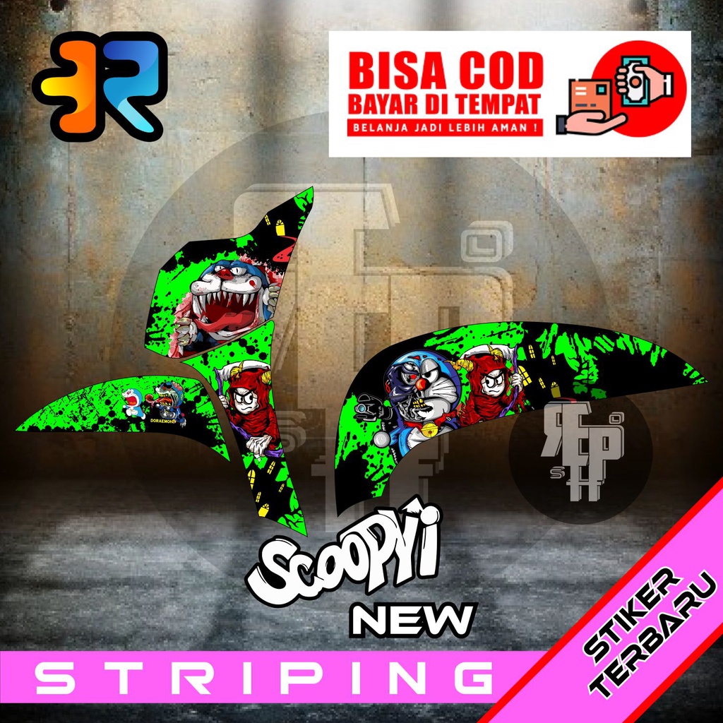 Striping Scoopy New Variasi Desain Doraemon Zombie Stiker