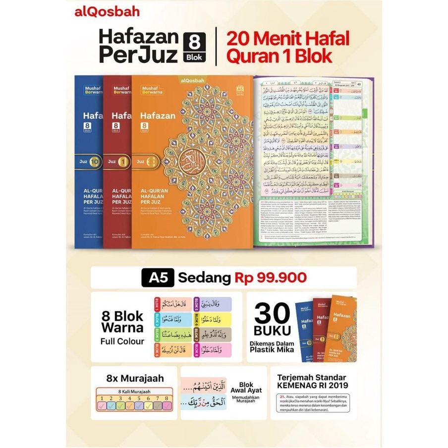 Al-Quran Hafalan Per Juz HAFAZAN A5 TERJEMAH 8 Blok Warna Ukuran Sedang Rasm Utsmani Standar Indonesia Mushaf PERJUZZ Penerbit Al Qosbah