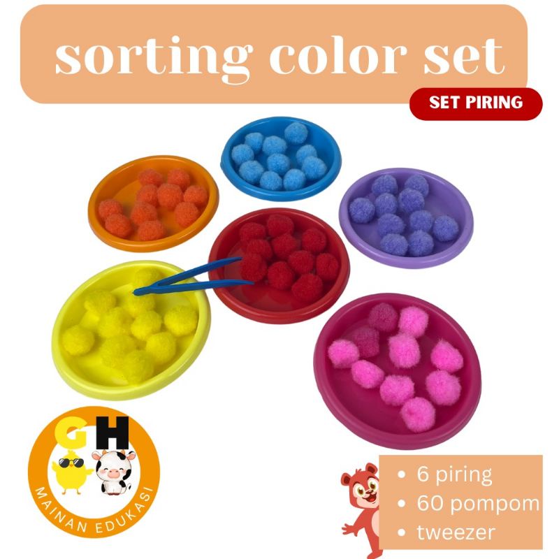 Sorting Color Set Pompom Pom Pom Bulu Mainan Edukasi Montessori GHEduPlay