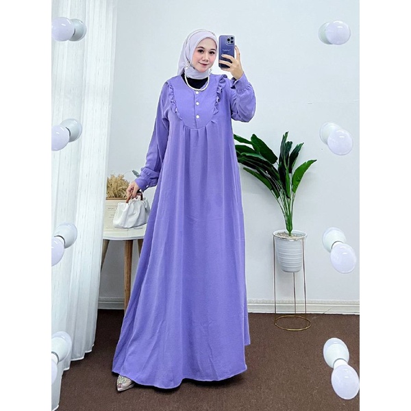 Gamis Zalima Maxi Dress Matt Crinkle AirFlow Kancing Depan