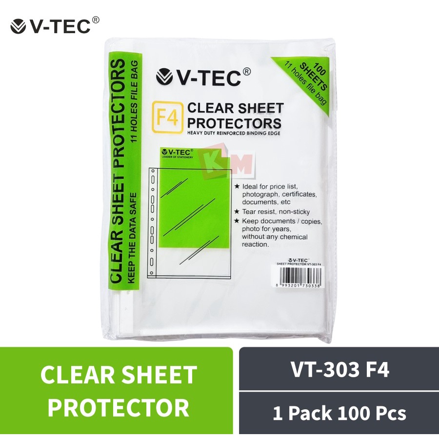 

Clear Sheet Protector PP Pocket V-TEC VT-303 F4 Folio 1 Pack 100 Pcs