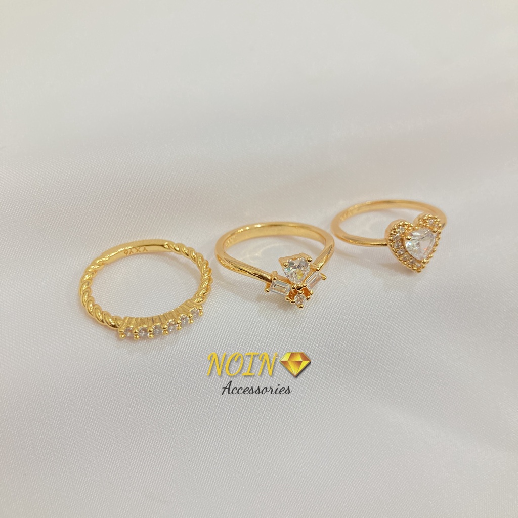 Cincin Wanita Lapis Emas Permata Zircon Aksesoris Perhiasan C19#