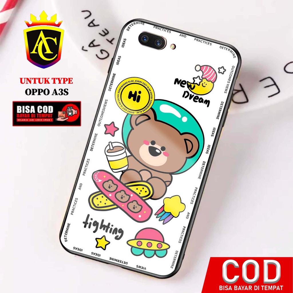 Case Oppo A3S - Aneka Case - [ BEAR ] Softcase Glass - Hardcase Glossy hp Oppo A3S - Casing hp Oppo 