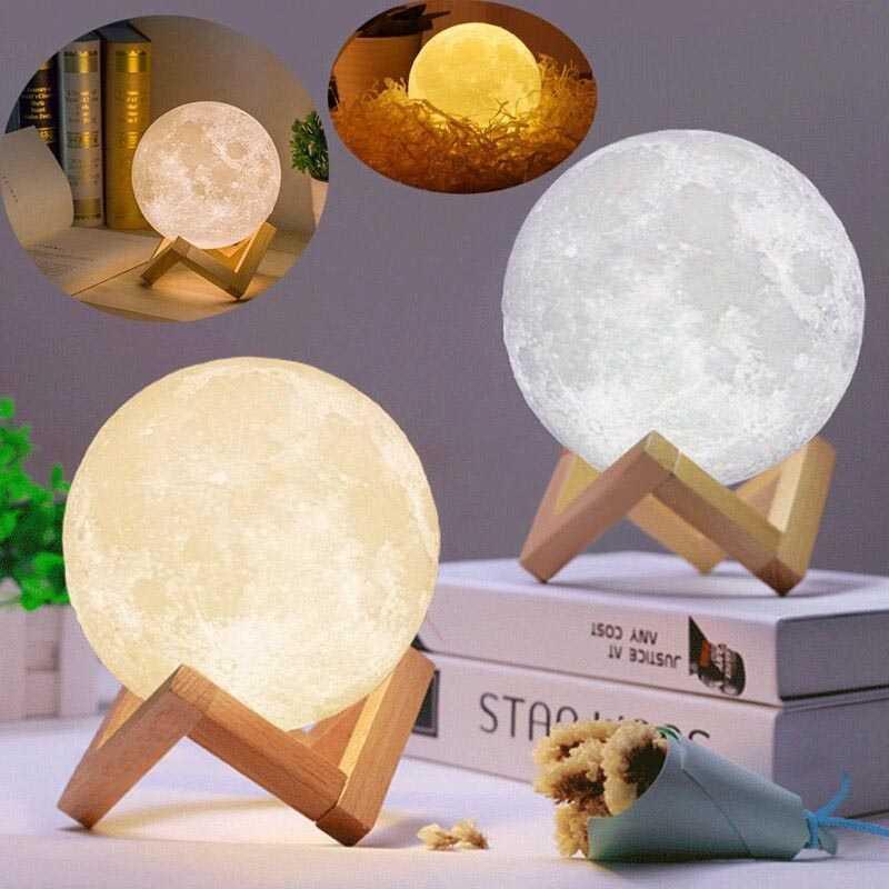 OUIO Lampu Tidur Bulan 3D Printed Moon Night Light Lamp 3 Color 1W - OU6069