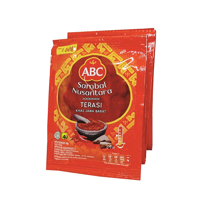 

SAMBAL ABC TERASI 20 GRAM 1 PAK ISI 10 SACHET