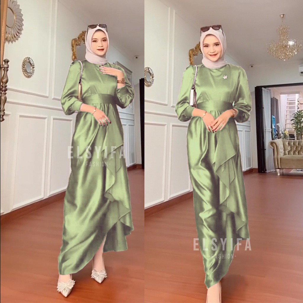 JUSY Dress Bridesmaid Satin Gamis Lebaran Terbaru Baju muslim Syar'i seragam nikahan keluarga