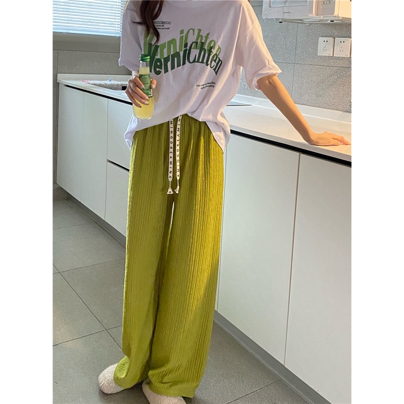 EUNII Celana Panjang Santai Wanita Basic Color Kasual High Waist Straight Pants Korean Style