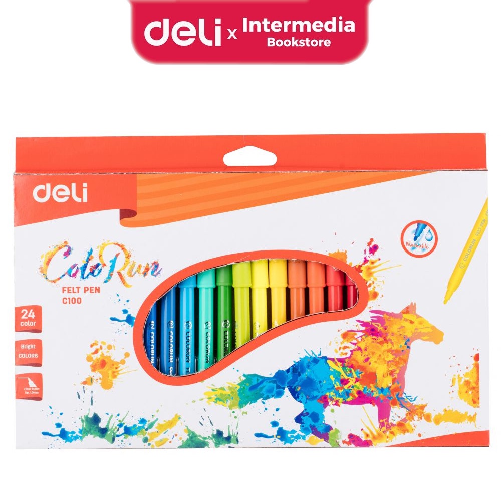 

ATK9 Deli EC10020 Spidol 24 Warna Tidak beracun Warna Cerah