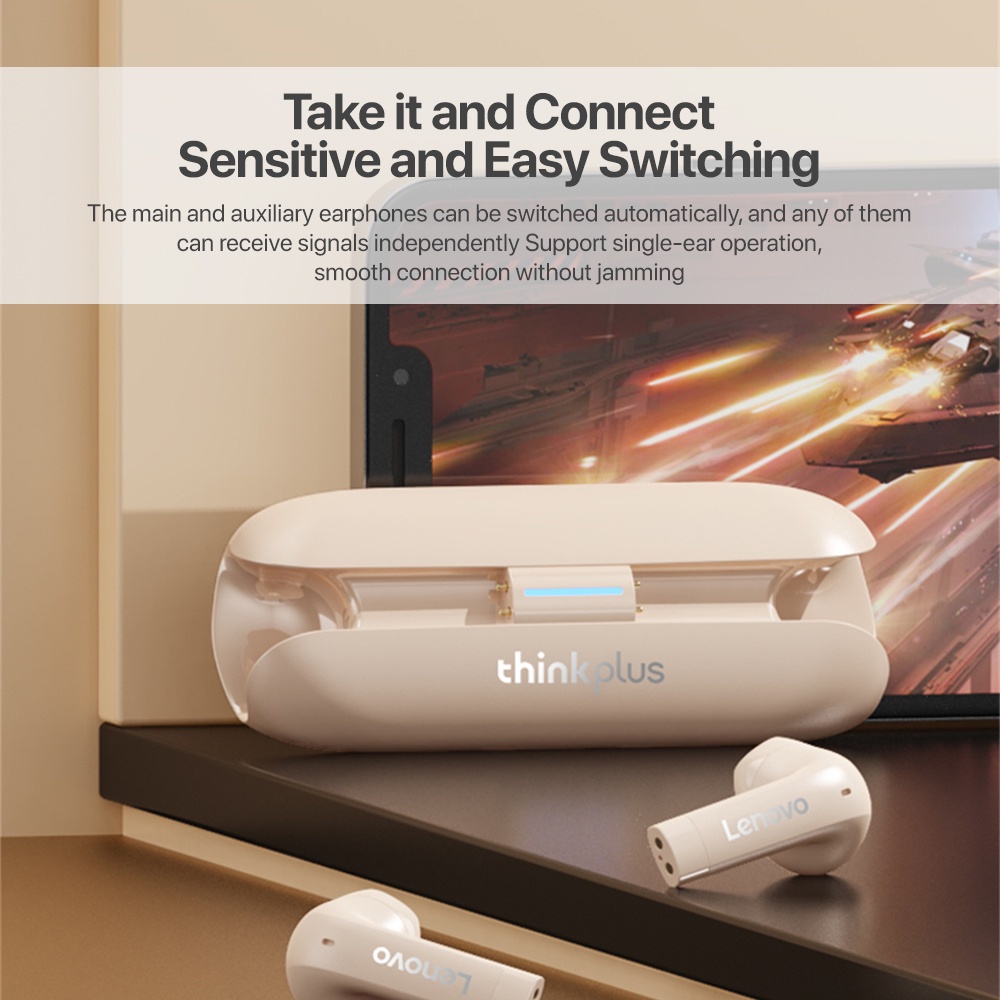 Thinkplus Lenovo TW60 True Wireless Bluetooth Earphone Headphone Headset TWS-Bluetooth v5.3 penundaan perpisahan