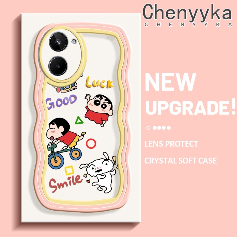Untuk Realme 10 4G Casing Mini Kartun Caryon-Chin Chan Patten Indah Krim Batas Gelombang Lembut Beni