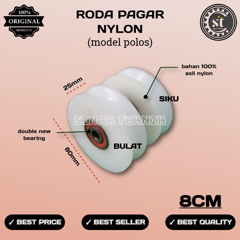 Roda pagar roda nilon roda pagar nilon polos uk.8cm (bulat dan siku) tanpa rumah roda