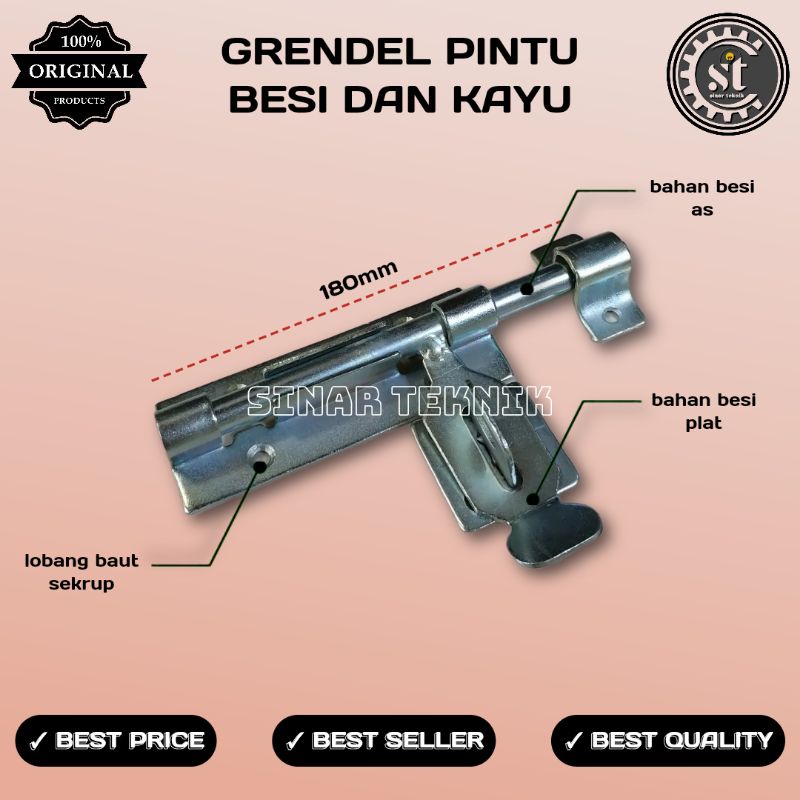 GRENDEL PINTU SLOT PINTU GRENDEL PINTU BESI DAN KAYU (BESAR)