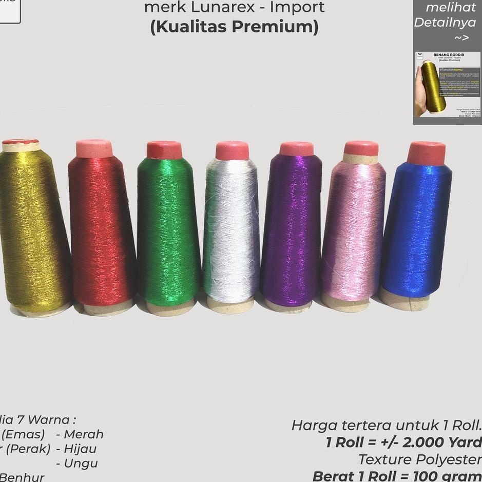 《packingaman》 Benang Bordir Polyester Metalik Emas Berbagai Macam Warna Benang Lunarex