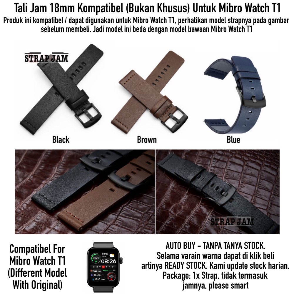 Modern Tali Jam Kompatibel Mibro Watch T1 - Strap 18mm Leather Kulit Polos Style
