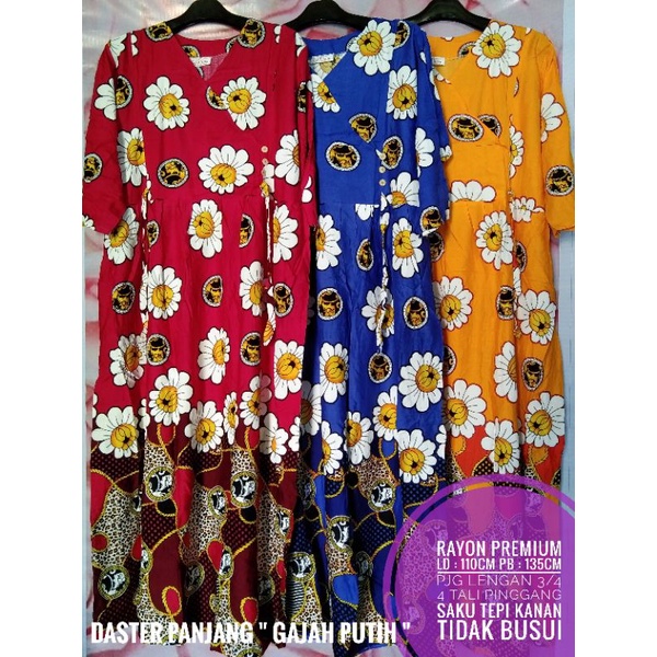 READY MOTIF BARU Daster Gajah Putih Selempang Kimono / Daster Panjang / Longdress Gajah Putih / Dast