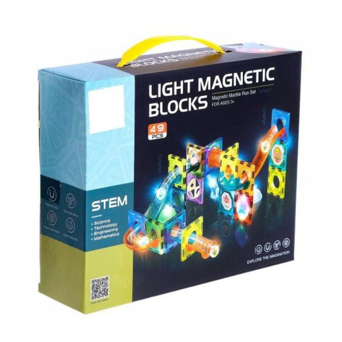 FMFIT mainan edukasi light magic magnetic block 49 pcs tiles marble run diy