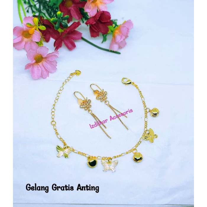 Set Perhiasan Titanium Gelang Gratis Anting Kupu Kupu Gelang Dewasa Anti Luntur