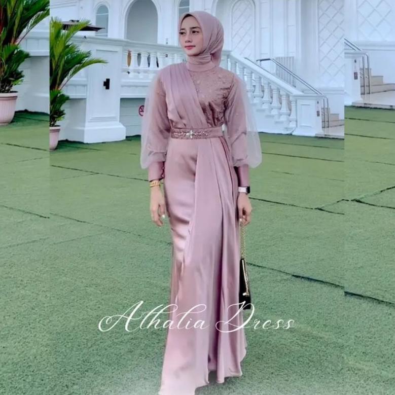 PROMO GILA BATIK EXPRESS - Gamis Brukat Maxi Dress Auliya Lengan Panjang Baju Kondangan Wanita Kekin