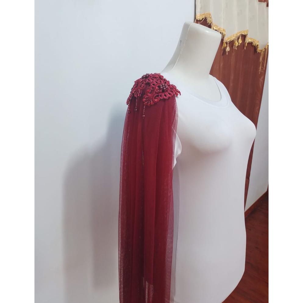 TERLARIS Sayap Pundak Kebaya 75cm maroon Pengantin / Sayap Bahu / Slayer Pundak / Slayer Bahu READY
